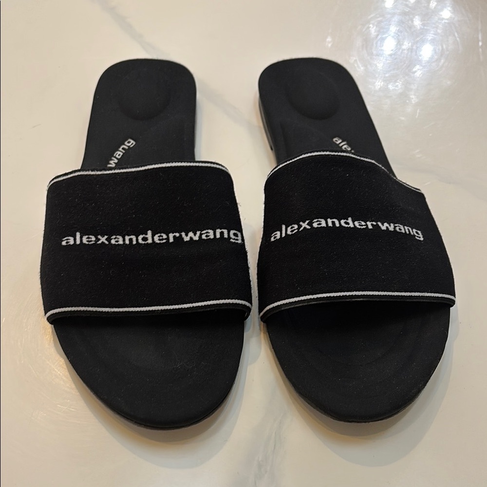 Alexander Wang Black Logo Slide Sandals